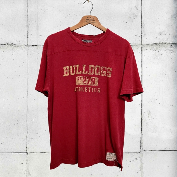 VTG Y2K 2000s Abercrombie & Fitch Red Distressed Bulldog Graphic Tee Size XL - Picture 1 of 5